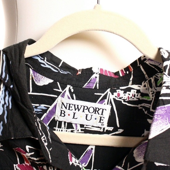 Vintage Newport Blue Hawaiian Shirt Tropical Sail Boat Print Black XL - Hey Viv - Picture 6 of 7
